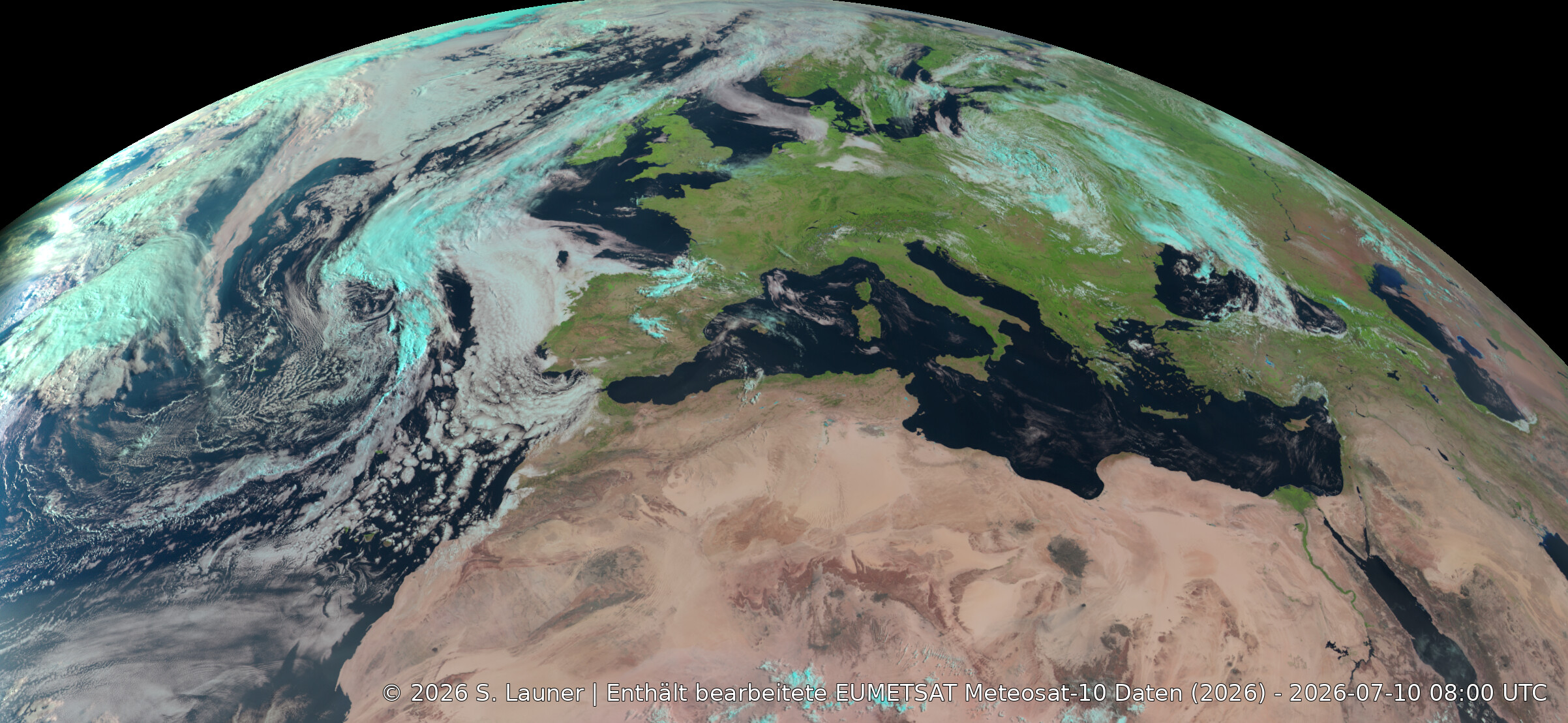 Latest Meteosat-10 Europe Natural Color satellite image