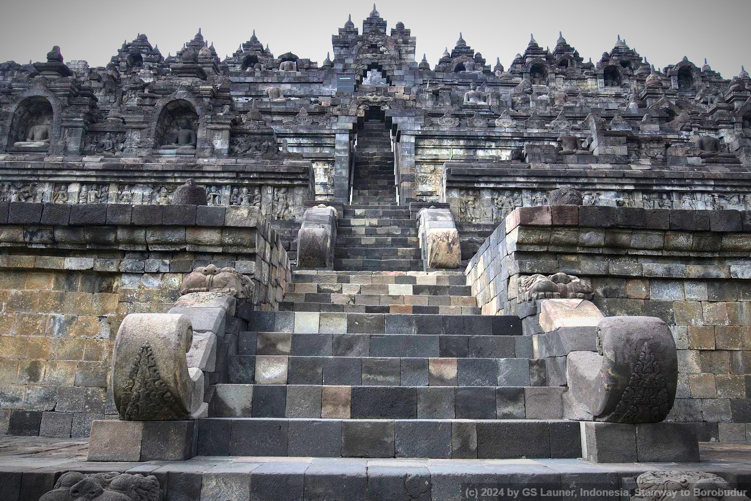 Stairway to Borobudur in Borobudur, Indonesia